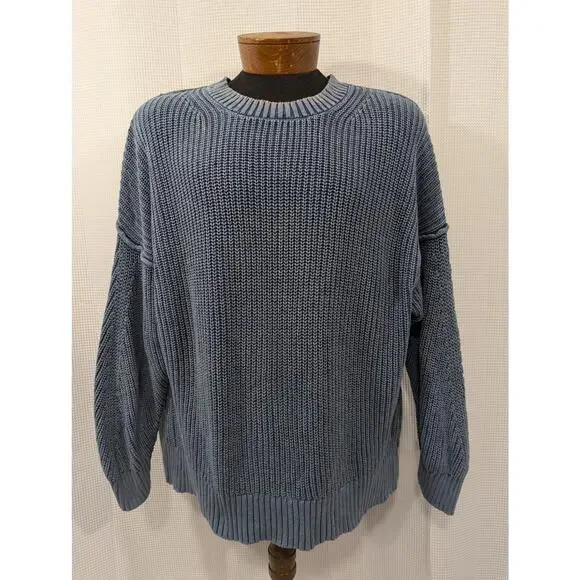 AMERICAN EAGLE! "DISTRESSED" BLUE DENIM INSPIRED BULKY KNIT SWEATER! SZ L - Picture 2 of 9